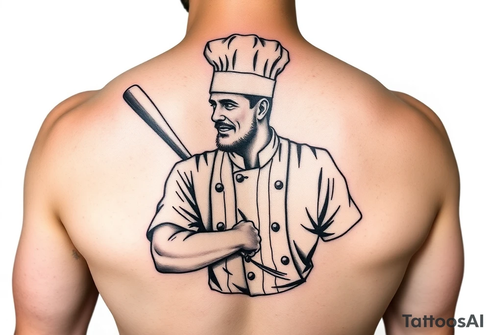 Culinary chef wearing a baseball outfit tattoo idea