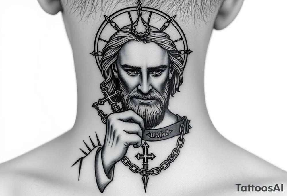 russian christian orthodox jesus xristos holding the russian orthodox thurible chains tattoo idea