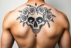 ornate skull adorned with crown of wild roses and thorns tattoo idea