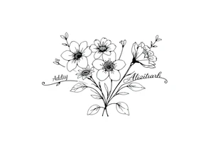 mother of 3 girls flowers names in stem Addy, Alizah, Aaliyah tattoo idea