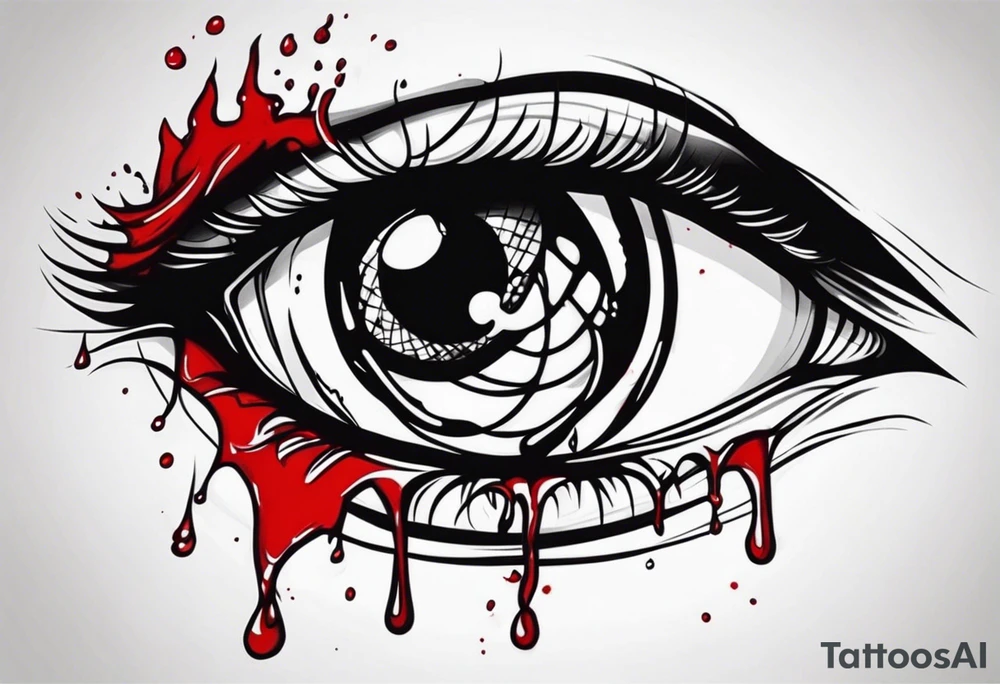 Bleeding tear drain to down from red eye sleeve tattoo design tattoo idea