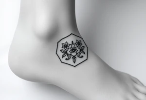 Hexagon with astrological sign for Leo,  larkspur and water lilies in the center tattoo idea