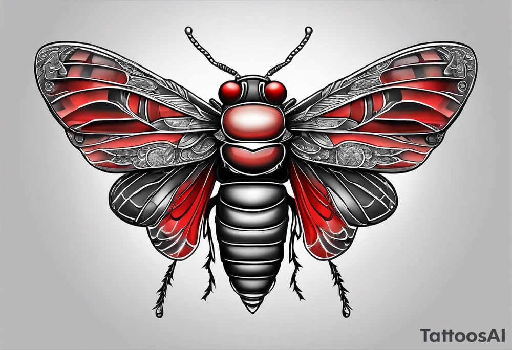 cicada on top of red greek visuals tattoo idea