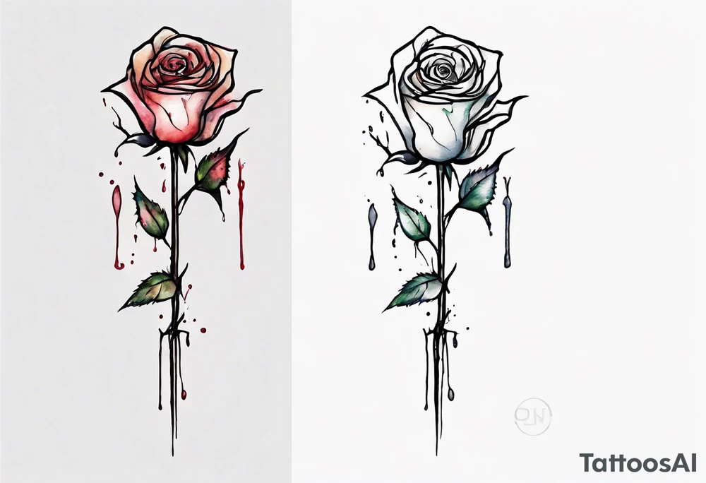 bleeding rose, tall, simple, one line, watercolor, with a Christian cross in the flower tattoo idea