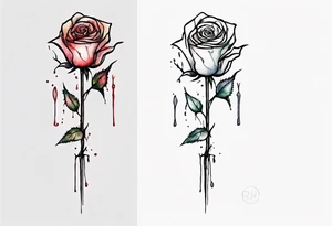 bleeding rose, tall, simple, one line, watercolor, with a Christian cross in the flower tattoo idea
