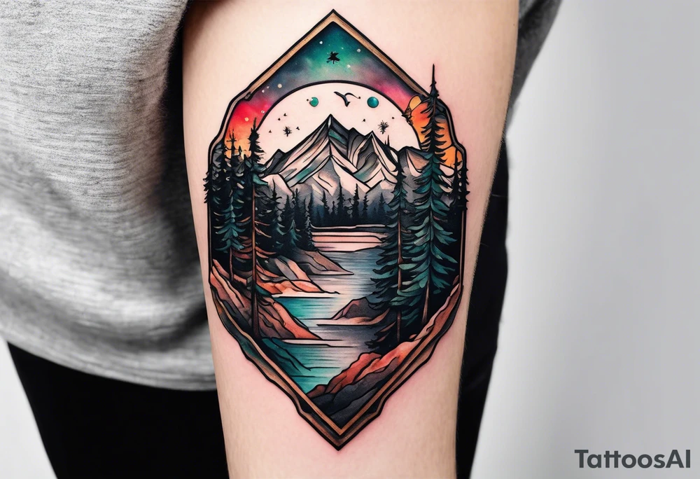 Wilderness mountains tattoo idea