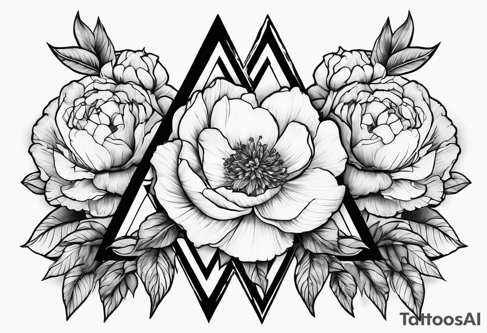 Peonies roses celestial shapes triangle long tattoo idea Peonies roses celestial shapes triangle long tattoo idea