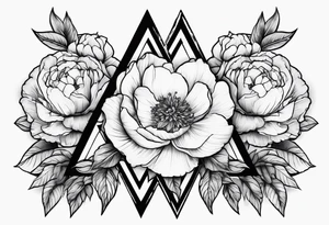 Peonies roses celestial shapes triangle long tattoo idea