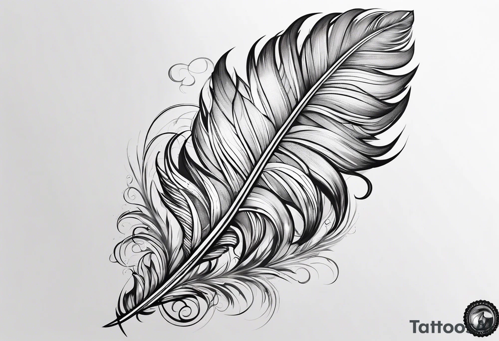 braided arm band with feathers haning off it tattoo idea