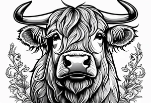 highland cow smiling standing on hind legs tattoo idea