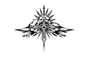 Half sleeve. powerful, cloud, cross, sun rays tattoo idea
