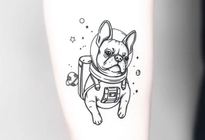 a space themed tattoo of my french bulldog mars. include elements in space like planets and stars. mars should be depicted as a astronaut tattoo idea