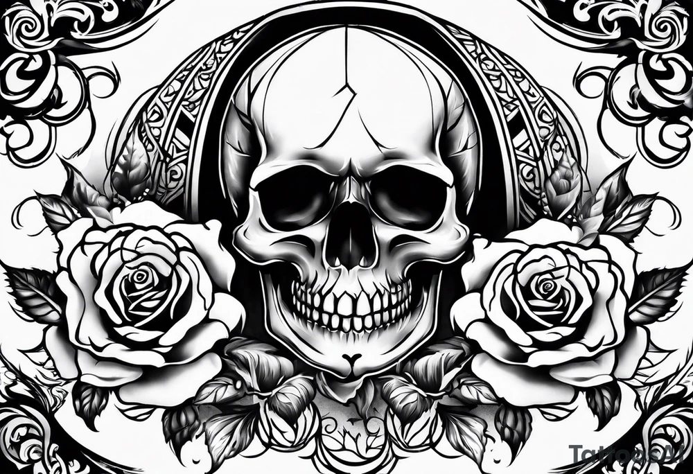 Skull rose santanic pagan realistic tattoo idea