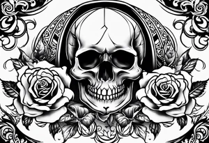 Skull rose santanic pagan realistic tattoo idea