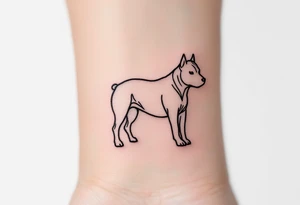 Minimalist Staffbull Line Art
Clean single-line outline forming the silhouette of a standing Staffbull. Black ink only, perfect for a small wrist or ankle tattoo. tattoo idea