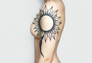 Shining Mystical sun with long  leaning sunflower sun tattoo idea