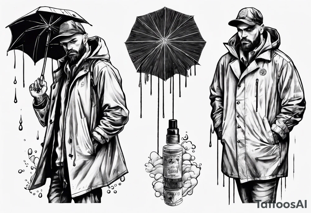 A man in a rain coat holding an umbrella tattoo idea