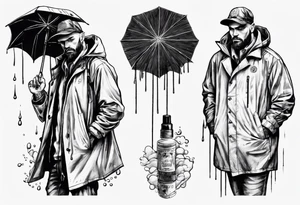 A man in a rain coat holding an umbrella tattoo idea