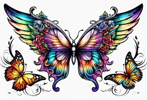 Colorful angel wings and butterfly tattoo idea