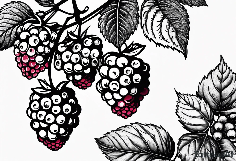 a single raspberry branch that is hanging upside down with small raspberries on it tattoo idea