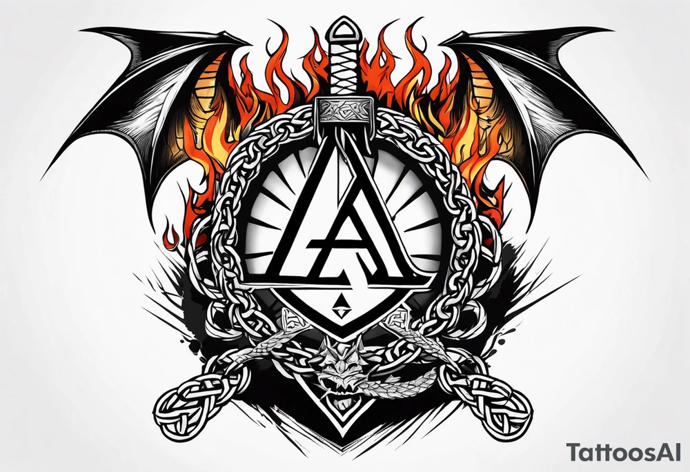 Valhalla sword shield dragon axe Valknut barbed wire chains fire tattoo idea Valhalla sword shield dragon axe Valknut barbed wire chains fire tattoo idea