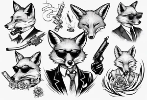 a fox moking a ciggarte and holding a gun tattoo idea