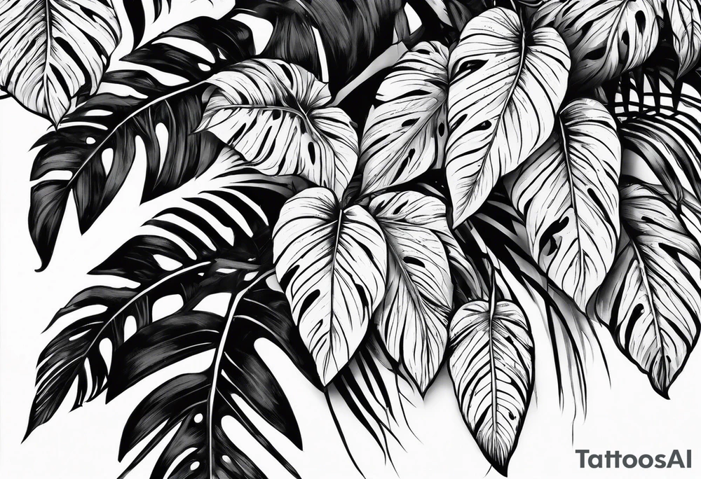 Tropical leaves tattoo idea