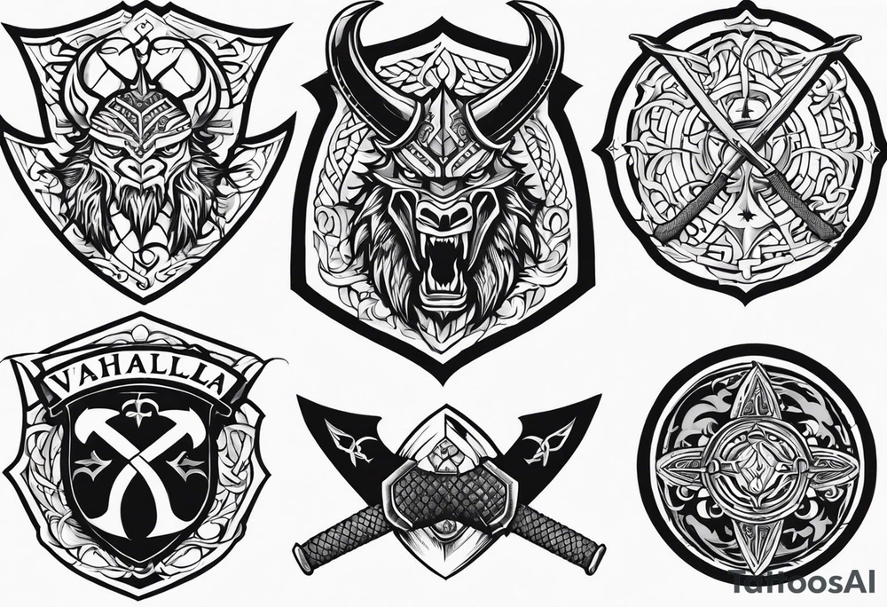 Valhalla sword shield dragon axe viking church tattoo idea Valhalla sword shield dragon axe viking church tattoo idea