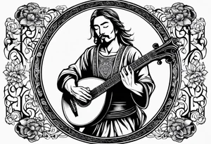 medieval man playing the lute tattoo idea