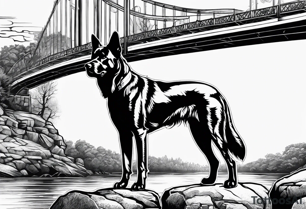 Dog and river bridge tattoo idea