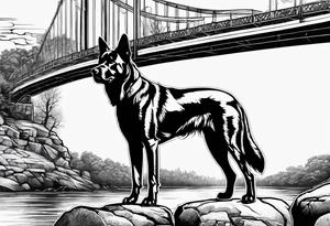 Dog and river bridge tattoo idea