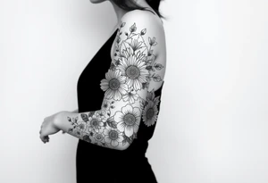 floral composition with japanese vibe, mutiple ornemental patern and leaf tattoo idea