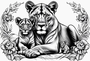 Lioness protecting her two cubs tattoo idea