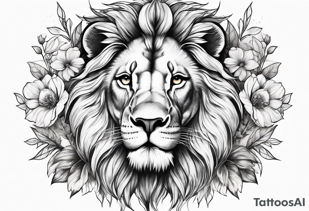 Lion with flowers tattoo idea