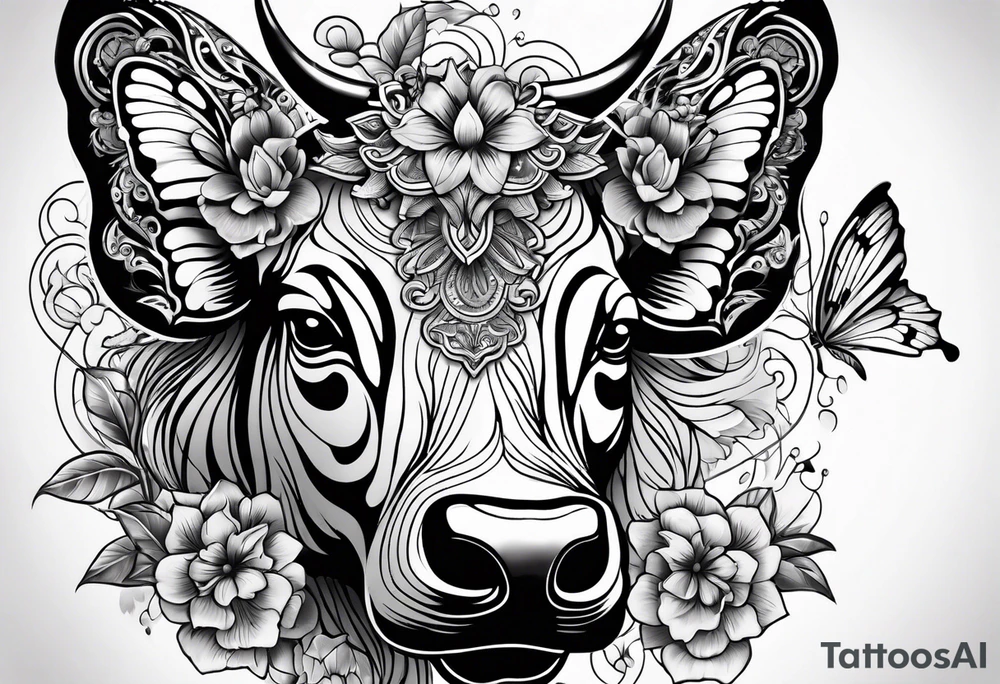 Butterfly and bull tattoo idea