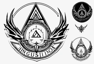 generate a tattoo design combining the dragon age inquisitor logo, the triforce from the zelda series and inclusion from the halo game series tattoo idea