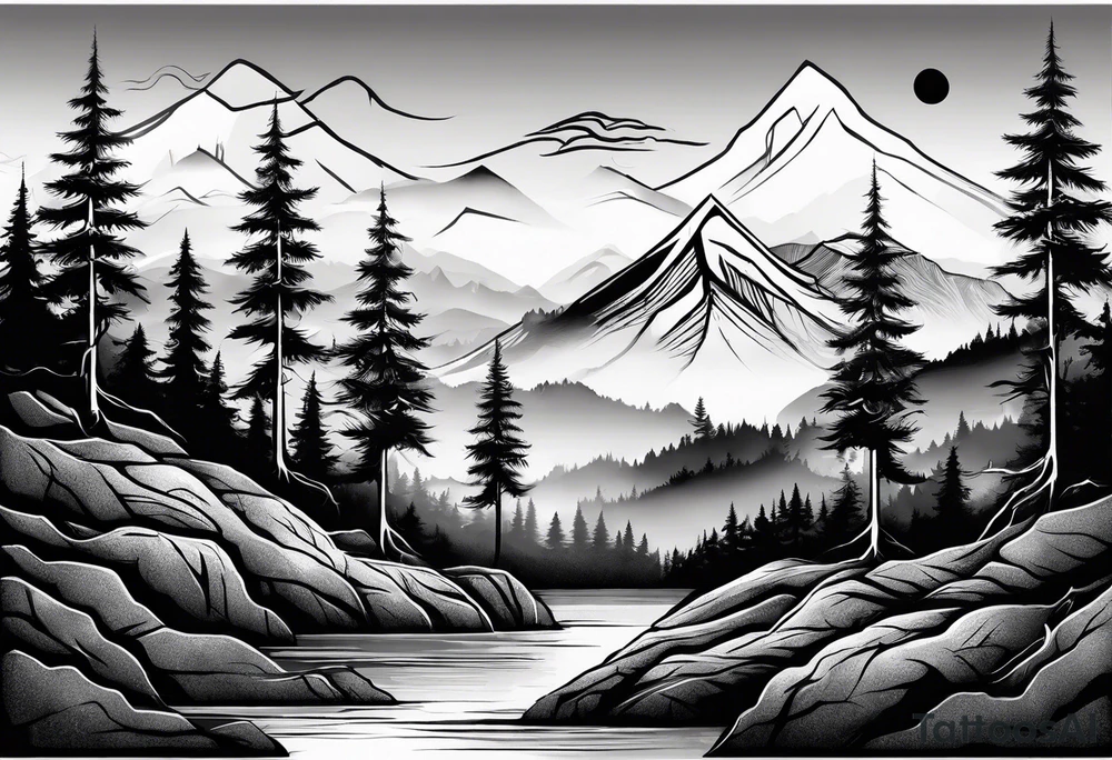 Three mountains three trees with roots tattoo idea Three mountains three trees with roots tattoo idea