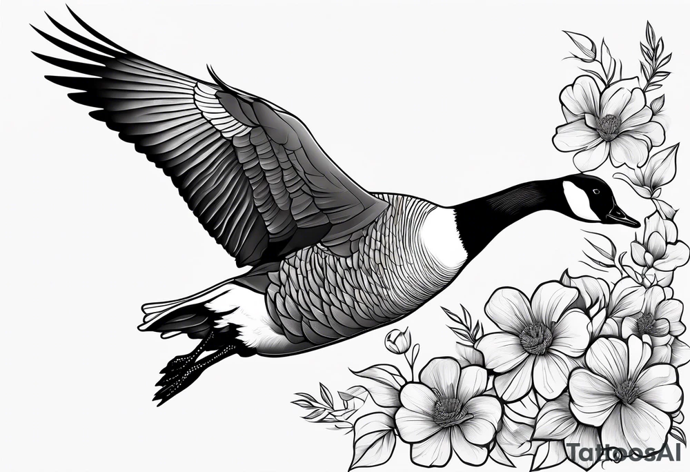 canadian goose taking off profile flowers tattoo idea