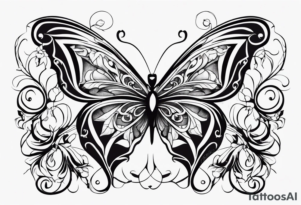 Number 444 intertwine with butterfly and vines tattoo idea Number 444 intertwine with butterfly and vines tattoo idea