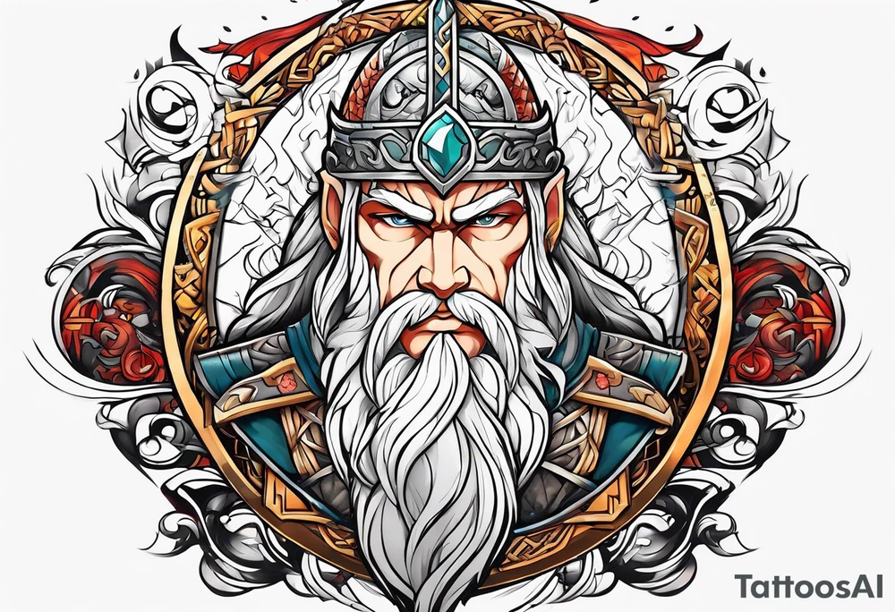 Fatherhood strong willed anime style norse mythology tattoo idea