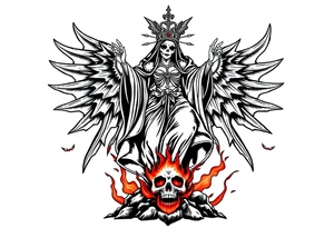 Magnificent Santa muerte rising out of the ashes of hell to claim a soul tattoo idea