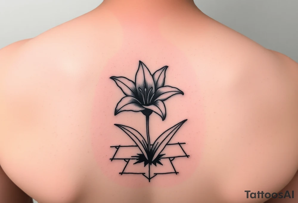 bathroom with lily coming up out of tile floor tattoo idea