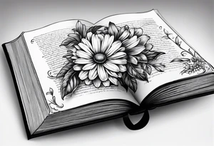 open book with a daisy bouquet tattoo idea