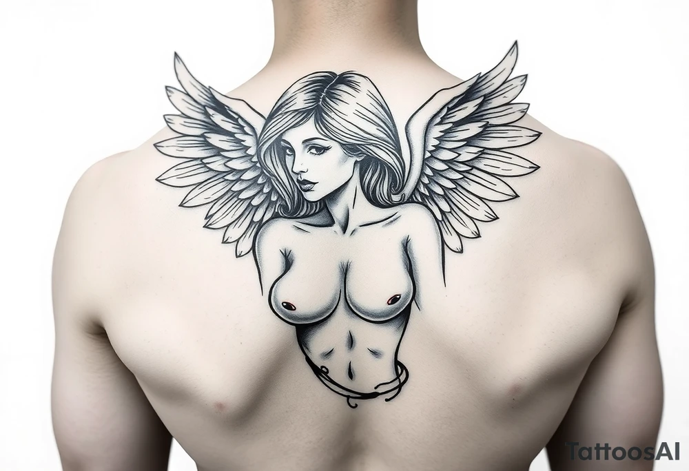 make a tatto of a female angel without clothes please. tattoo idea