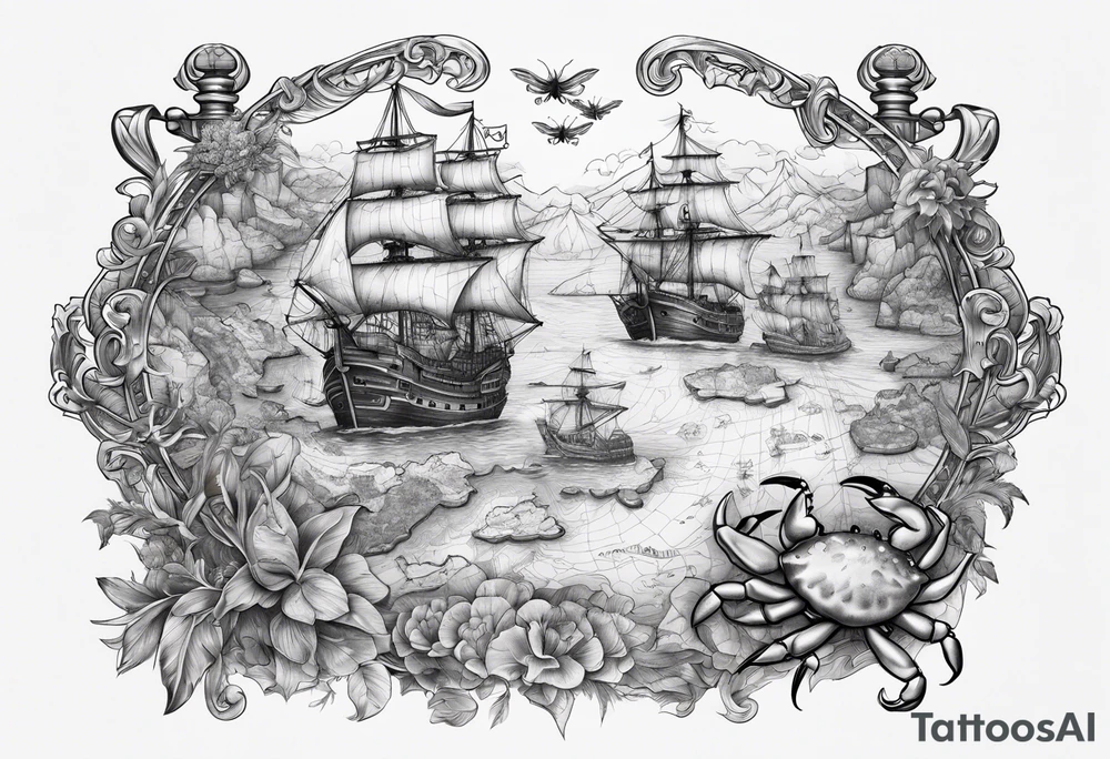 A pirate map with crabs tattoo idea