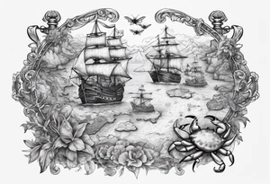 A pirate map with crabs tattoo idea