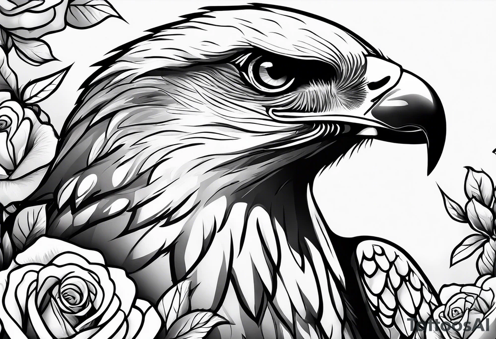 Hawk with rose in beak tattoo idea