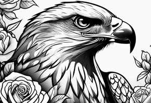 Hawk with rose in beak tattoo idea