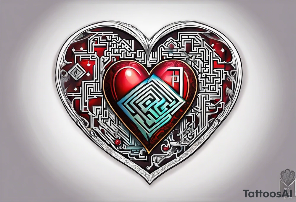 real heart with a maze inside tattoo idea