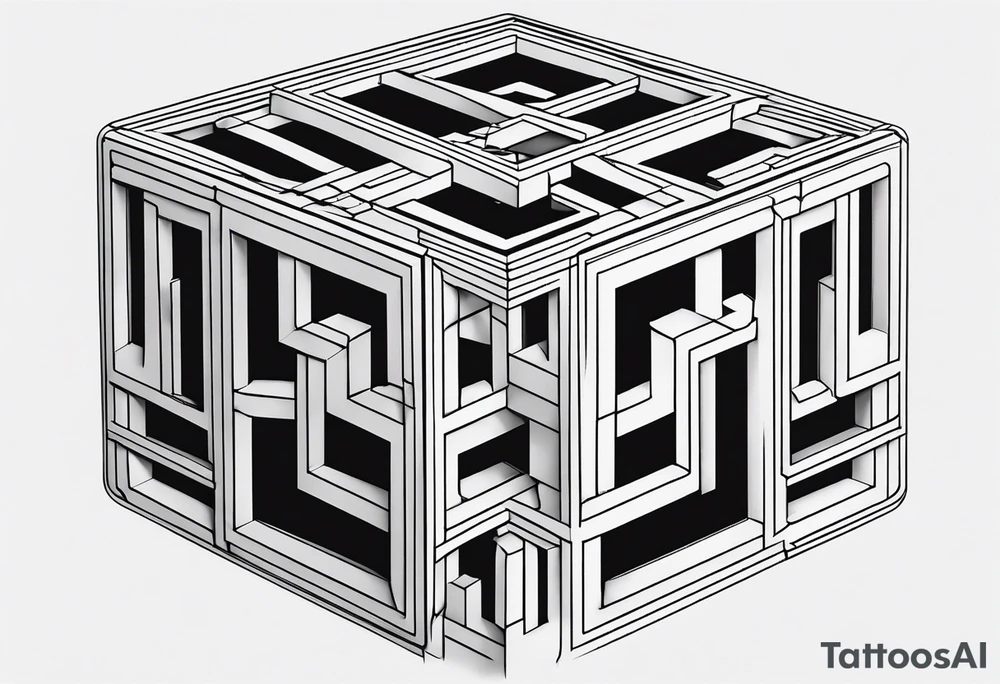 A three-dimensional cube with an emphasis on lines, creating a depth effect. tattoo idea